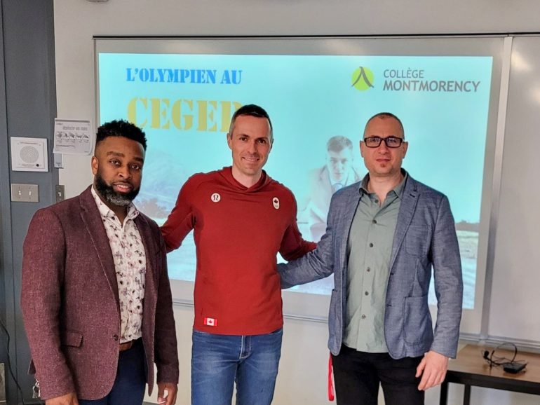 Sur la photo: , Duane John (coordonnateur service des sports), Jean-François Ménard (Conférencier) et Joe-Karim Najjar (professeur).